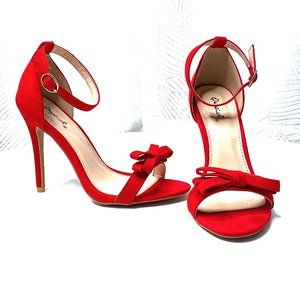 NWT Red Faux Suede Ankle Strap w/ Bow